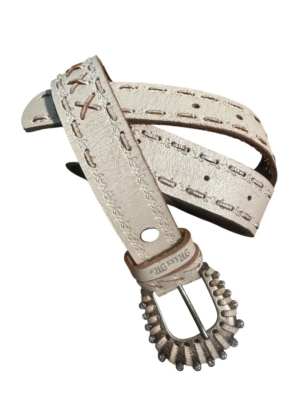 Miss Me girls white leather western belt xl